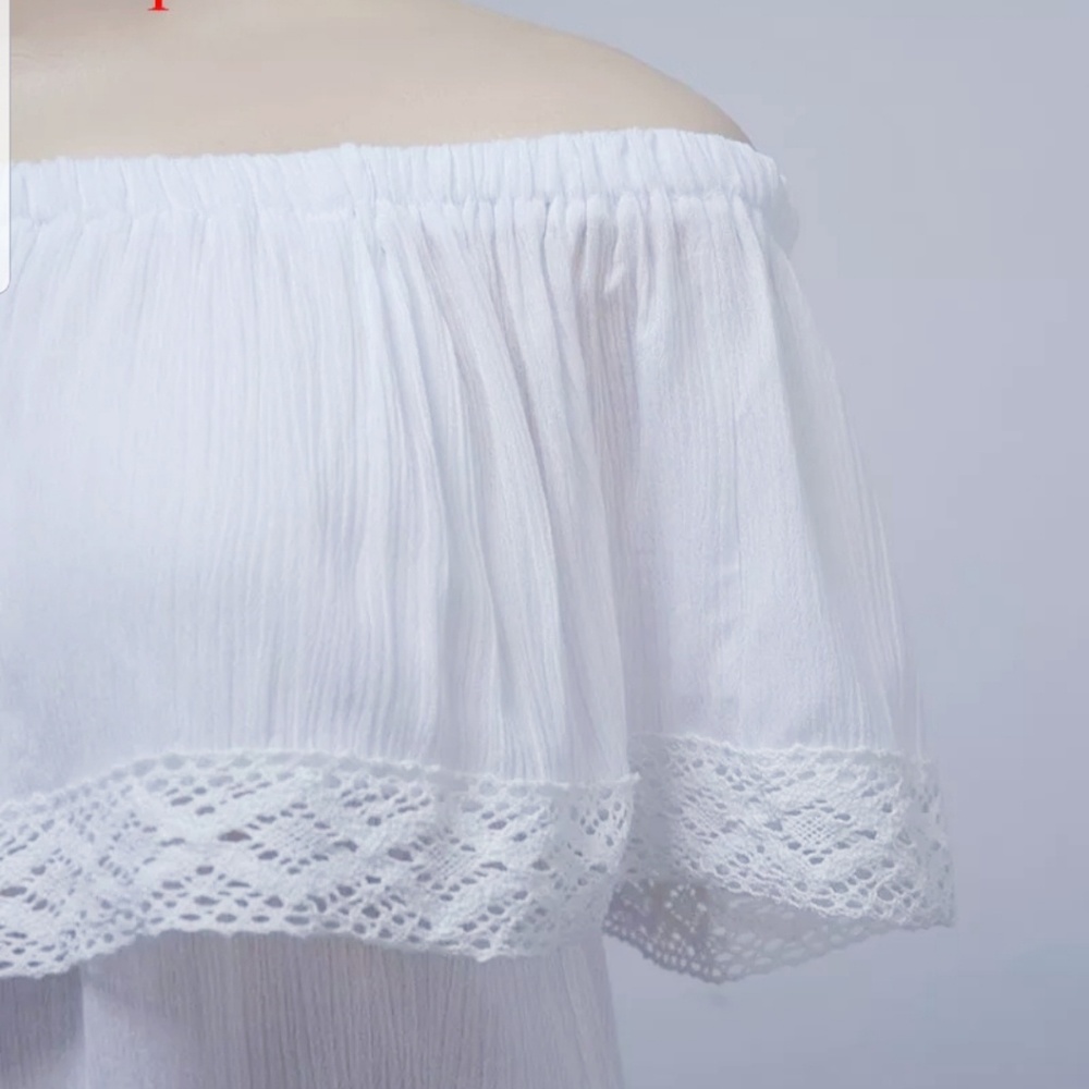 Off Shoulder Cotton Bohemian Cold Shoulder CropTop - Picture 5 of 7